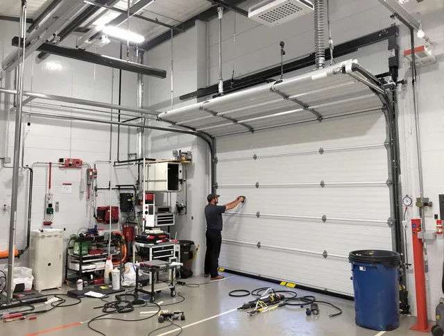 Security-Widefield Garage Door Repair certified technician performing commercial door repair at a Security-Widefield business facility