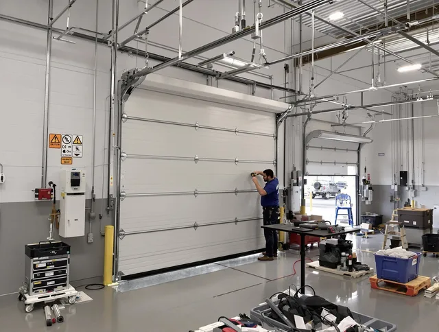 Commercial garage door repair being performed by Security-Widefield Garage Door Repair expert in Security-Widefield