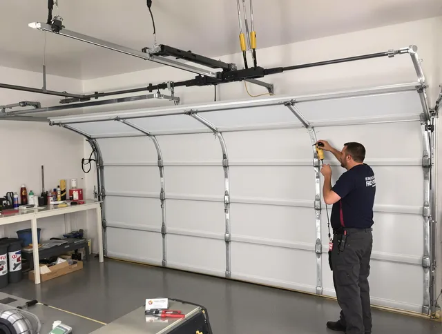 Security-Widefield Garage Door Repair certified technician performing overhead door system repair in Security-Widefield